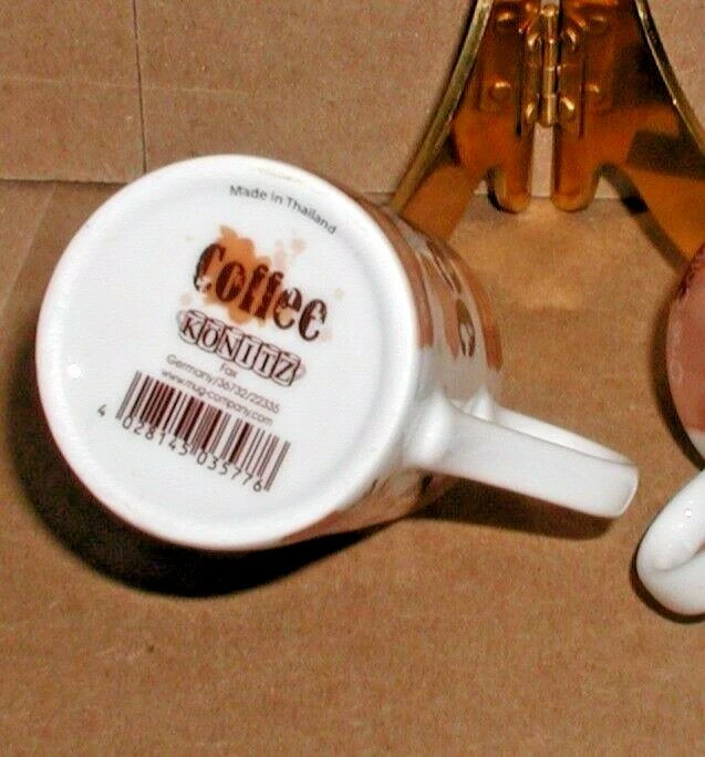 Taza Mini Express de porcelana 2 KONITZ blanca con escritura marrón, palabras nueva en caja Foto 4 de 4