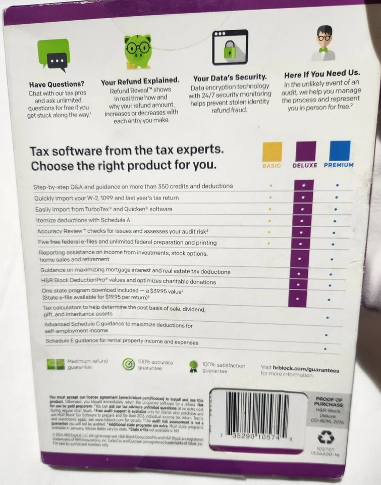 2016 H&R Block Deluxe Homeowners/Investors Federal and State Brand NEW Sealed! - Image 4 of 4