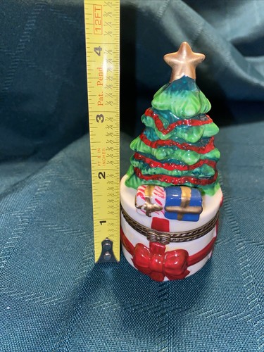 Árbol de Navidad con regalos caja de baratijas de cerámica con bisagras estrella dorada de 4 - Imagen 5 de 7