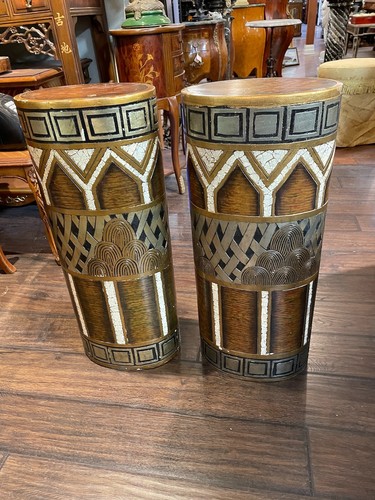 Pair of Unique Hand-Painted Wood Plinths - Picture 5 of 12