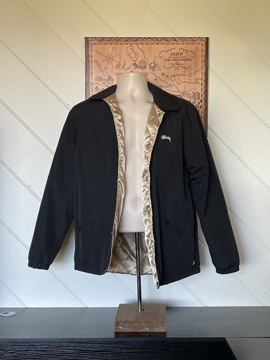 Stussy Black Button Up Windbreaker Jacket Embroidered Lining Stussy Black Button Up Windbreaker Jacket Embroidered Lining