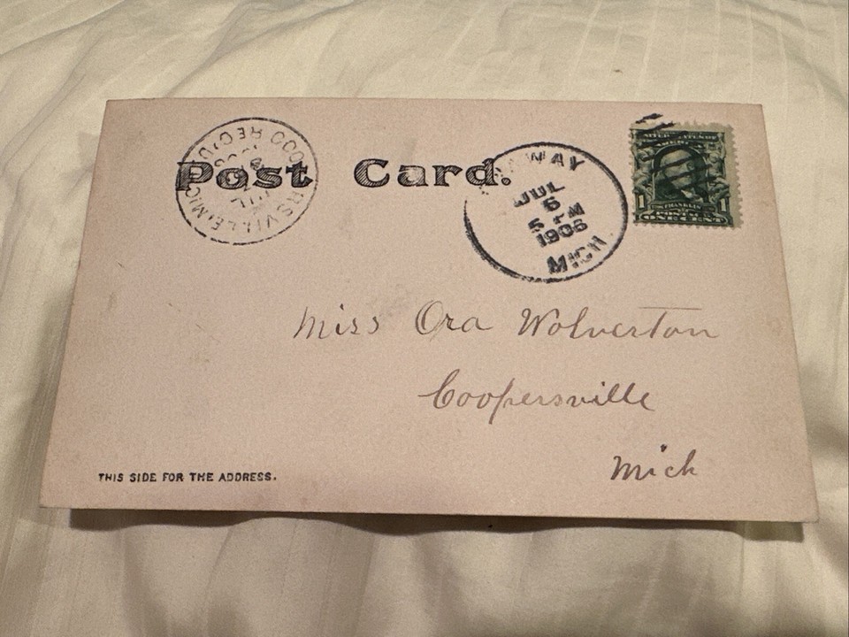 RPPC Postcard Street From Gliner Store Looking East Onaway Michigan MI