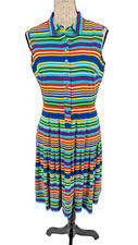 Calvin Klein Dress 6 Rainbow Stripe Pleated Skirt 6 Button Top NWOT Business