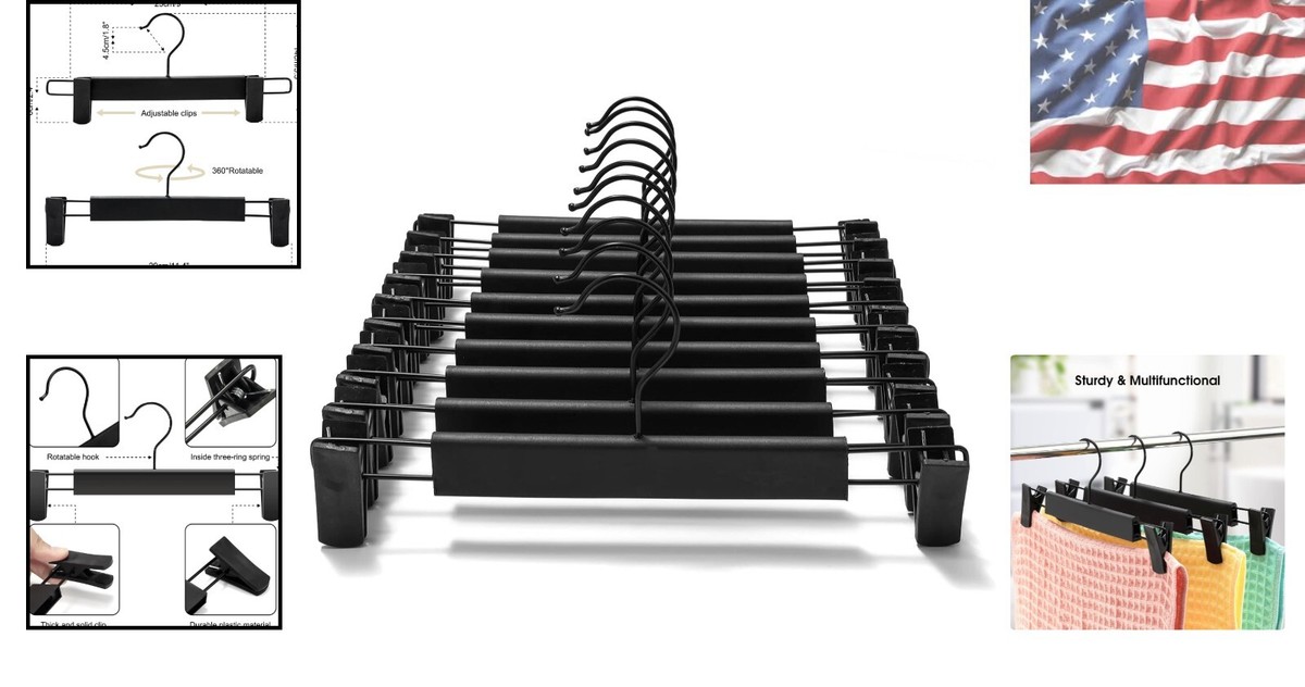 Rust Resistant Adjustable Hangers - 10 Pack Pants Holders