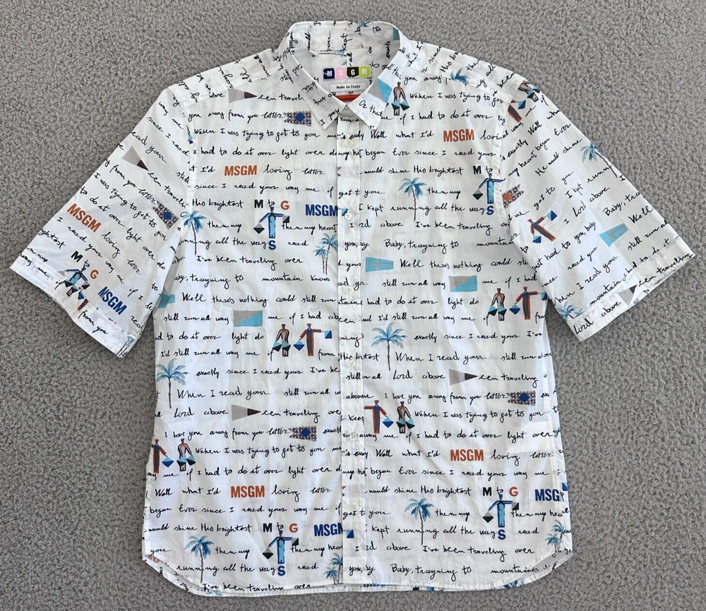 MSGM Button Up Shirt Mens Large size 40 15 3/4 Novelty Print Italy Summer 2015