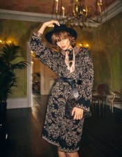 Monsoon Black Gold Metallic Size 24 Stretch Kaftan Jumper Dress New