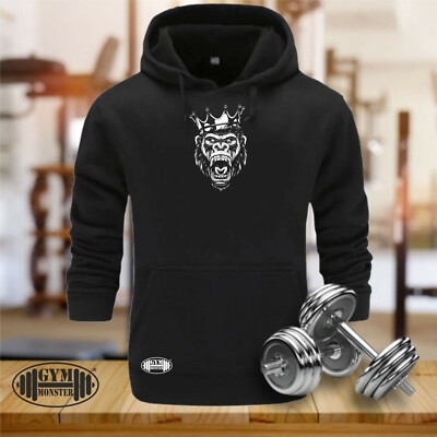 King Gorilla Hoodie Gym Clothing Bodybuilding Training Workout Exercise MMA Top