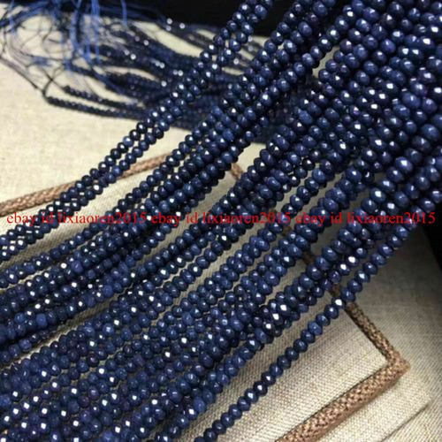 New 2x4mm Natural Faceted Dark Blue Sapphire Rondelle Gemstone Loose Beads 15" - Picture 11 of 12