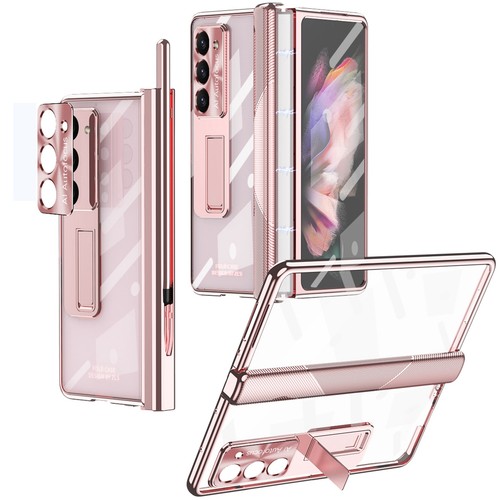 For Samsung Z Fold 7/6/5/4/3 Plating Clear Hinge Stand Case +Screen Protector - Picture 11 of 12