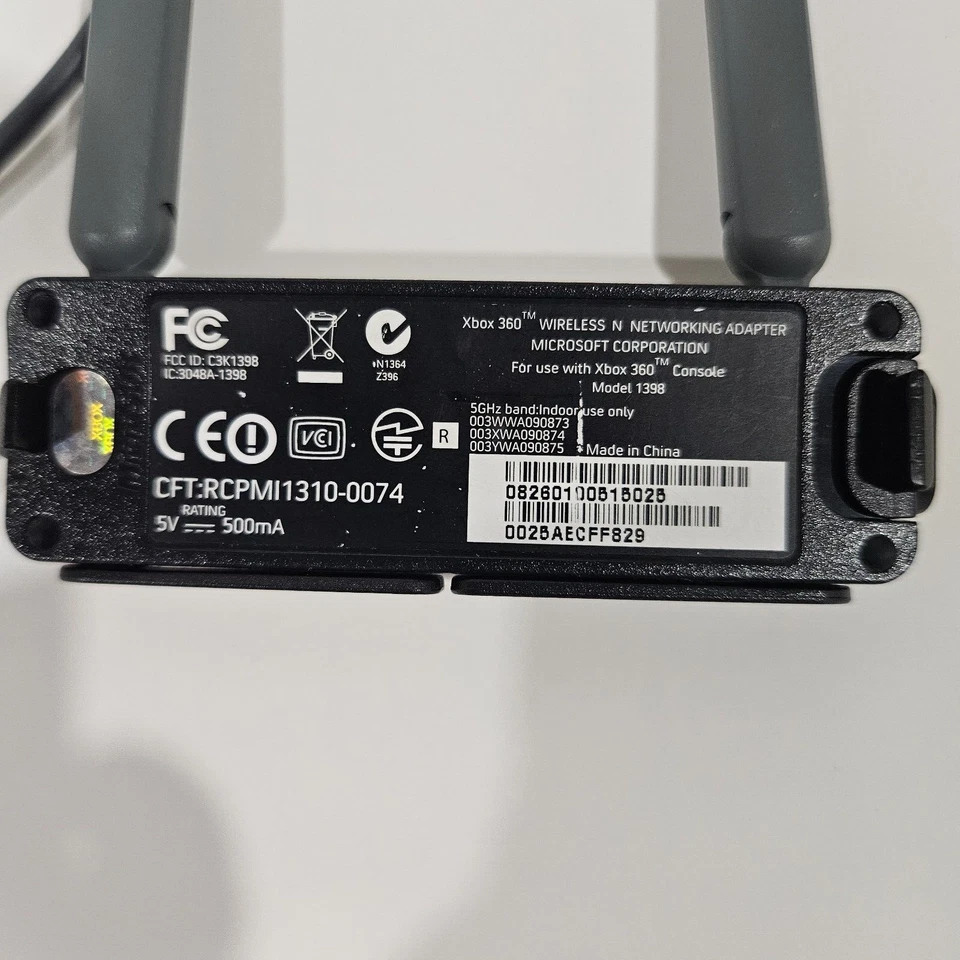 Microsoft Xbox 360 Wireless N Network Adapter OEM Model 1398 Wi-Fi Dual Antenna - Image 2 of 2