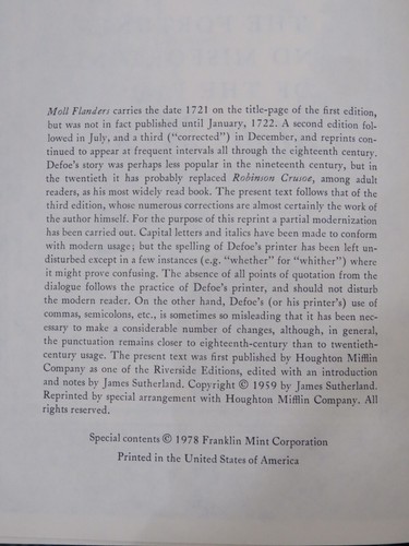 Daniel Dafoe "Moll Flanders" Franklin Library 1978 Limited Ed Leather - Picture 5 of 7