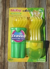 NEW Nuby Travel Mealtime Baby Set 4 Forks & Spoons Travel Case 6mo+ BPA Free