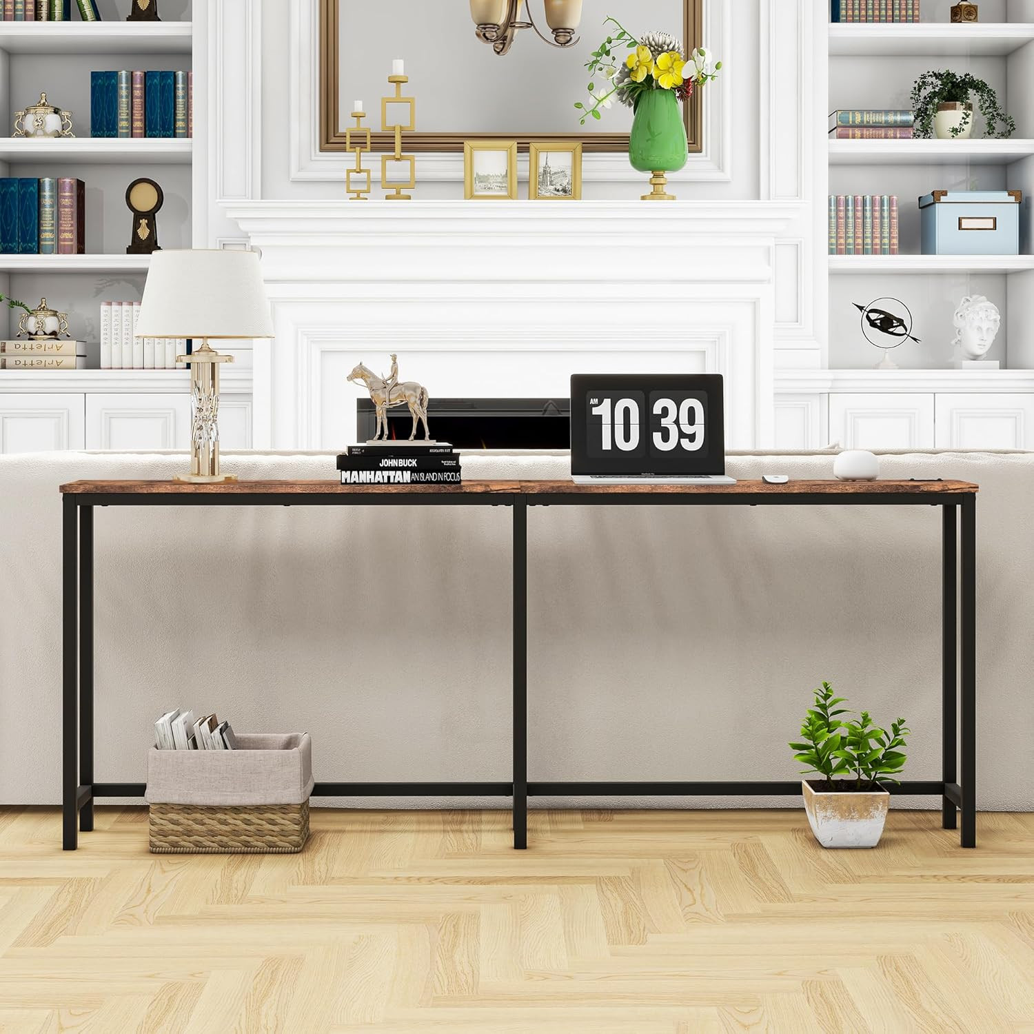 70.8 Inch Console Table with USB Ports, Sofa Table with Charging Station, Narrow