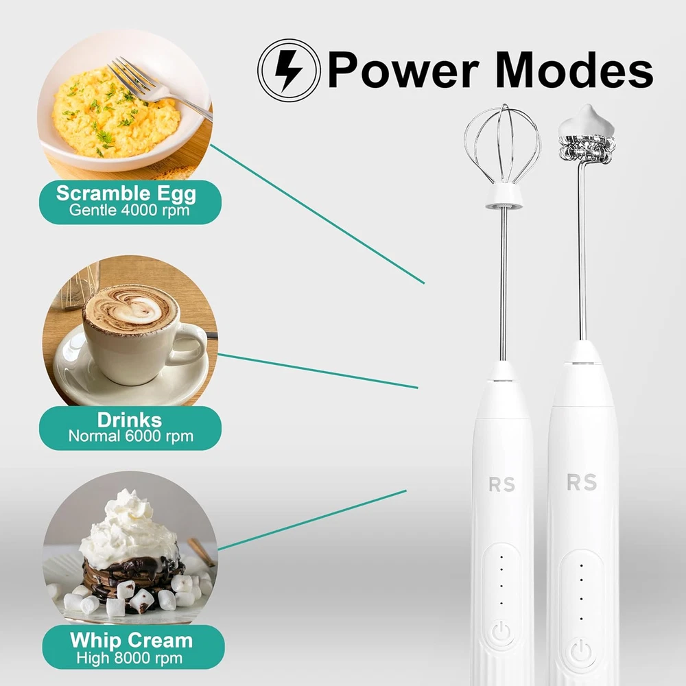 Milk Frother and Whisk Set | USB Rechargeable Milk Frother with Stainless Steel