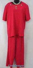 Southern Lady casual Top Pants Outfit 2 piece Set pant Suit crinkle bead 18 NEW
