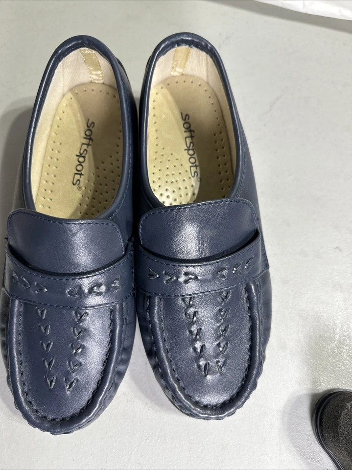 Mocassim de couro Soft Spots 5,5ww azul forrado - Imagem 2 de 4
