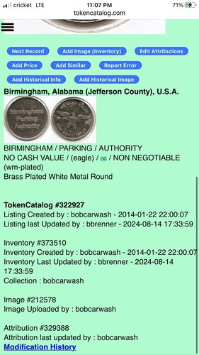 Parking Token - Birmingham Parking Authority - Birmingham, Alabama - Picture 8 of 8