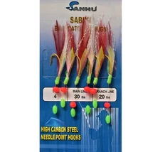 10 packs size #4 sabiki bait rigs 6 hooks With Red Feather saltwater lures- 486