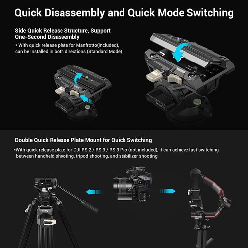 Sistema de trípode de video SmallRig, trípode de alta resistencia de 74" con cabezal fluido de 360 grados 3751 - Imagen 5 de 11