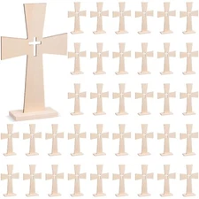 24 Sets Wooden Cross for Crafts Baptism Centerpiece Decoration Standing Woode...