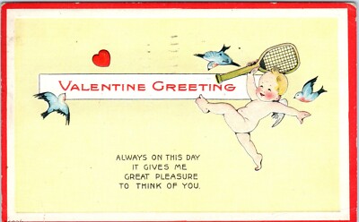 1916 VALENTINES DAY POSTCARD EMBOSSED ANTIQUE CUPID VINTAGE VALENTINE   E3