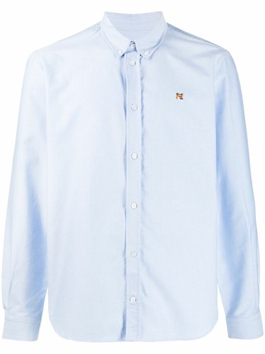 "MAISON KITSUNE FOX KOPF AUFNÄHER KNOPF UNTEN OXFORD SHIRT HELLBLAU GRÖSSE 37 ""NEU MIT ETIKETT"