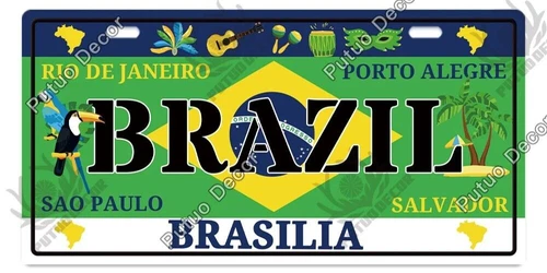 Brazil Decorative License Metal Plate Vintage Travel Flag Sign Wall Tin Plaque