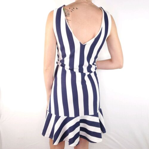 Asos Seersucker Striped Dress Womens sz 8 Ruffle Sleeveless Sailor Blue  White UK