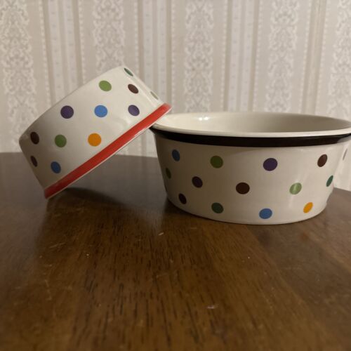 Set Fido's Diner Coastline Imports Pet Bowls Dog/Cat Food Water Polka Dots