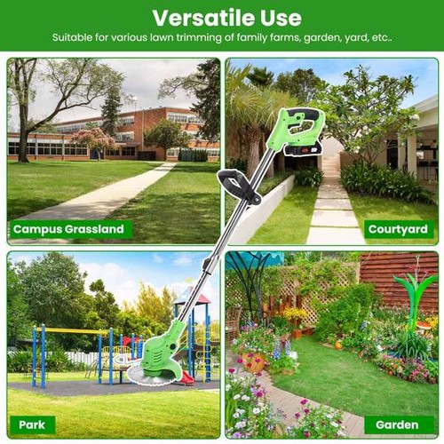 Cordless Grass Trimmer Rechargeable Lawn Mower Weed Cutter w/Saw Blade Batteries - Picture 11 of 11