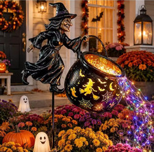 Halloween Witch Cauldron Garden Stake LED Light Outdoor Yard Lawn Decor