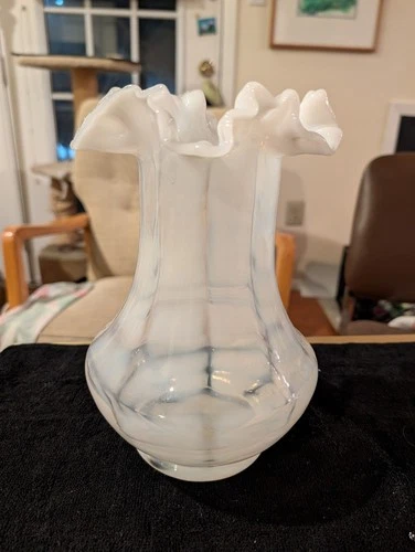 Fenton Glass White Vase Coin Dot