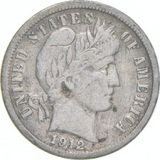 1912-S Barber Dime 90% Silver Average Circ