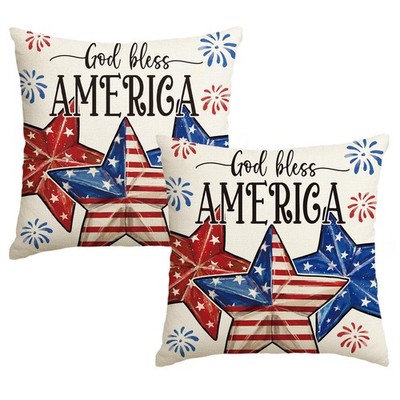 4th of July Patriotic Stars and Stripes Throw Pillow Cover God Bless America