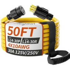 50FT 30 Amp Generator Extension Cord 4 Prong, NEMA L14-30P/L14-30R 10 Gauge S...