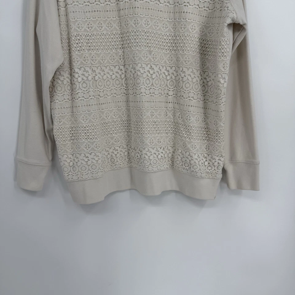 Sudadera para mujer Eddie Bauer talla 2X mezcla de algodón encaje frontal cuello redondo marfil Foto 3 de 4