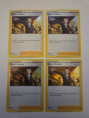 Playset of Boss's Orders 154/192 SWSH Rebel Clash Holo Trainer Pokémon QTY:4 per