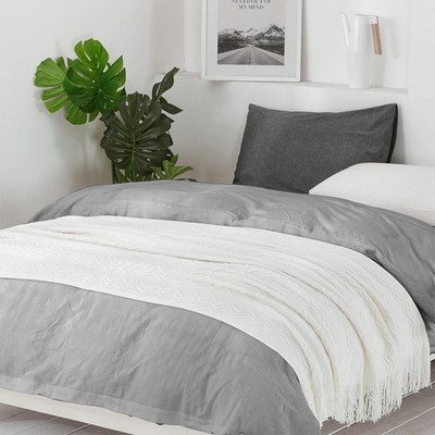 BOURINA Off White Throw Blanket 50 x90 Inches Throw Textured Solid Soft Sofa ...