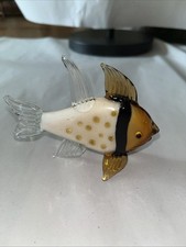 VTG Hand Blown Art Glass Tropical Fish Figurine Amber White Spotted Murano Style