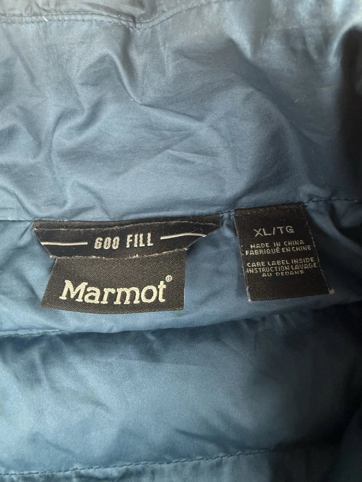 Jaqueta Marmot para Homens XL 600 Enchimento de Penas de Pato Puffer Azul Zíper Completo Isolado LOGO - Imagem 2 de 4