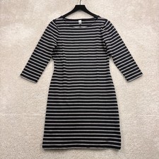 Old Navy Dress Womens Size Small Black Gray Striped 3/4 Sleeve Knit A Line