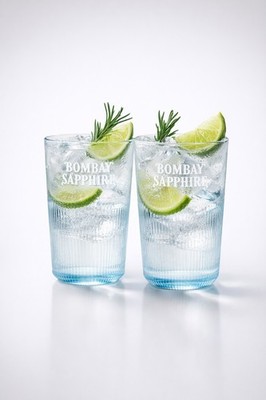 Bombay Sapphire Gin Gläser Set   2× Blaue Longdrink Gläser mit Relief | Original