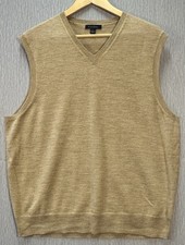Club Room Charter Club Tan Oatmeal 100 Merino Wool Sweater Vest Large L V-Neck