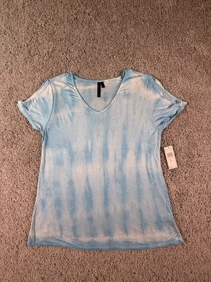 NWT Allie and Rob Women s Shirt Size Large Blue Short Sleeve Cold Shoulder