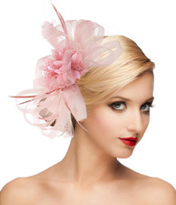 Fascinator Hat Headpiece Womens 20S Vintage Wedding Hair Dusty Pink