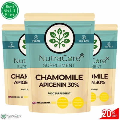 NUTRA CORE Chamomile Extract Capsules 6000mg-(30% Apigenin)-Sleep Aid, Digestive Health