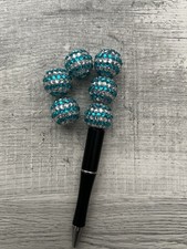 20mm Teal Silver Rhinestone Bubblegum Beads 5 Pack Pen Making DIY Crafts