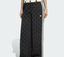  Adidas Satin Polka Dots Wide Leg Track Pant Black White  size L  KV1169 NEW
