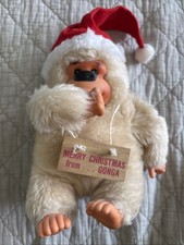 vtg Russ Berrie GONGA Christmas santa hat thumb sucking ape GORILLA 8" plush 80s
