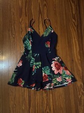 Derek Heart Jr Sz M Dress Spaghetti Strap Floral Built In Shorts Mini Blue